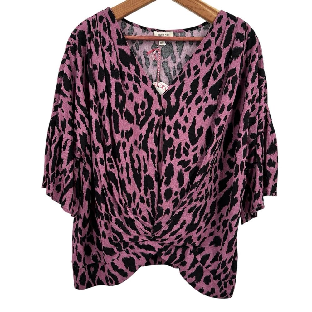 Umgee Small Top Small Women's Pink Black Animal Print Oversized Relaxed Bell Slv